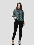 Women Green Animal Print Long Sleeve Shirt on Crape Fabrics - Inteblu™