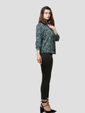 Women Green Animal Print Long Sleeve Shirt on Crape Fabrics - Inteblu™