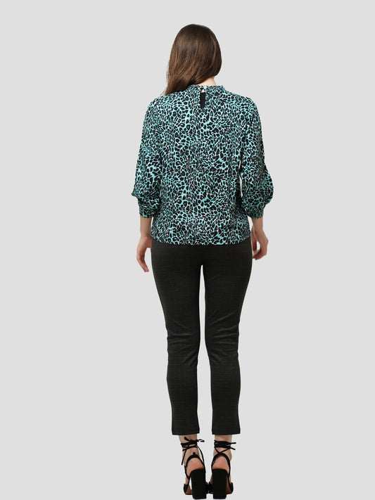 Women Green Animal Print Long Sleeve Shirt on Crape Fabrics - Inteblu™