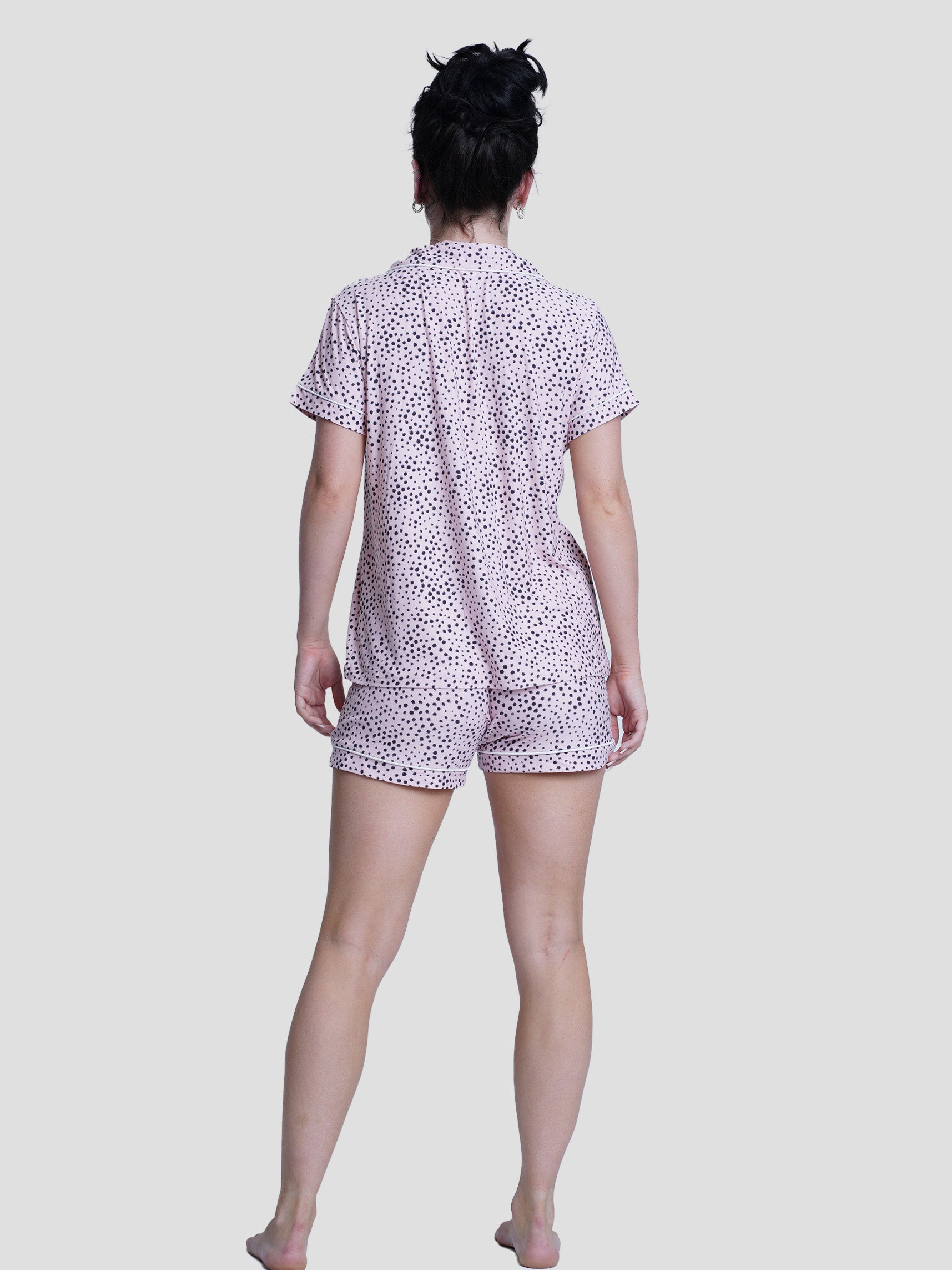 Women Notch Collar Short Animal Print Sleepwear Set - inteblu
