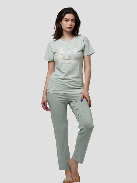 Women Short Sleeve Cotton Loungewear Set - inteblu