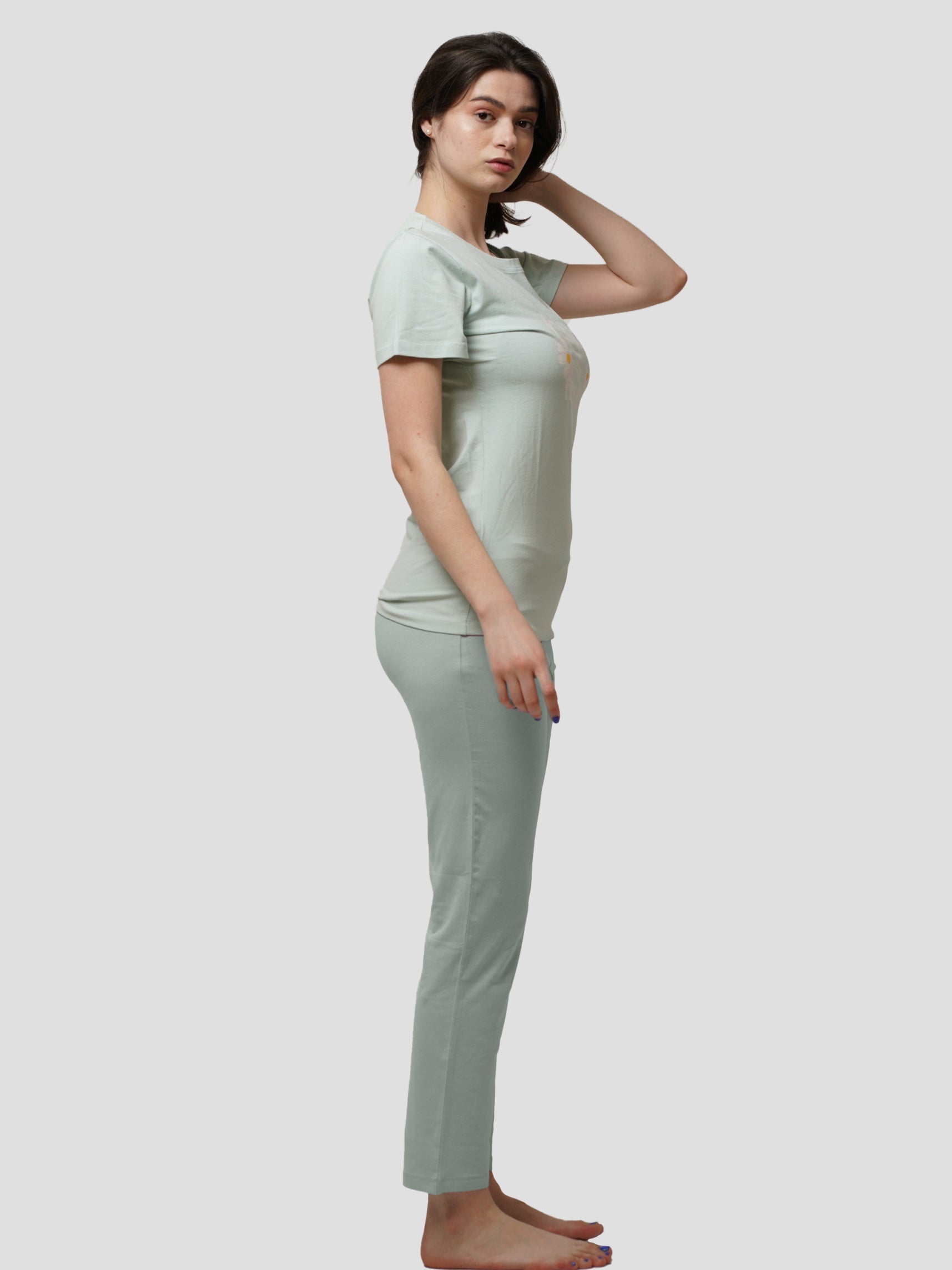 Women Short Sleeve Cotton Loungewear Set - inteblu