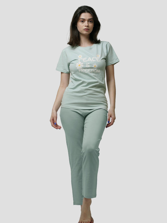 Women Short Sleeve Cotton Loungewear Set - Inteblu™