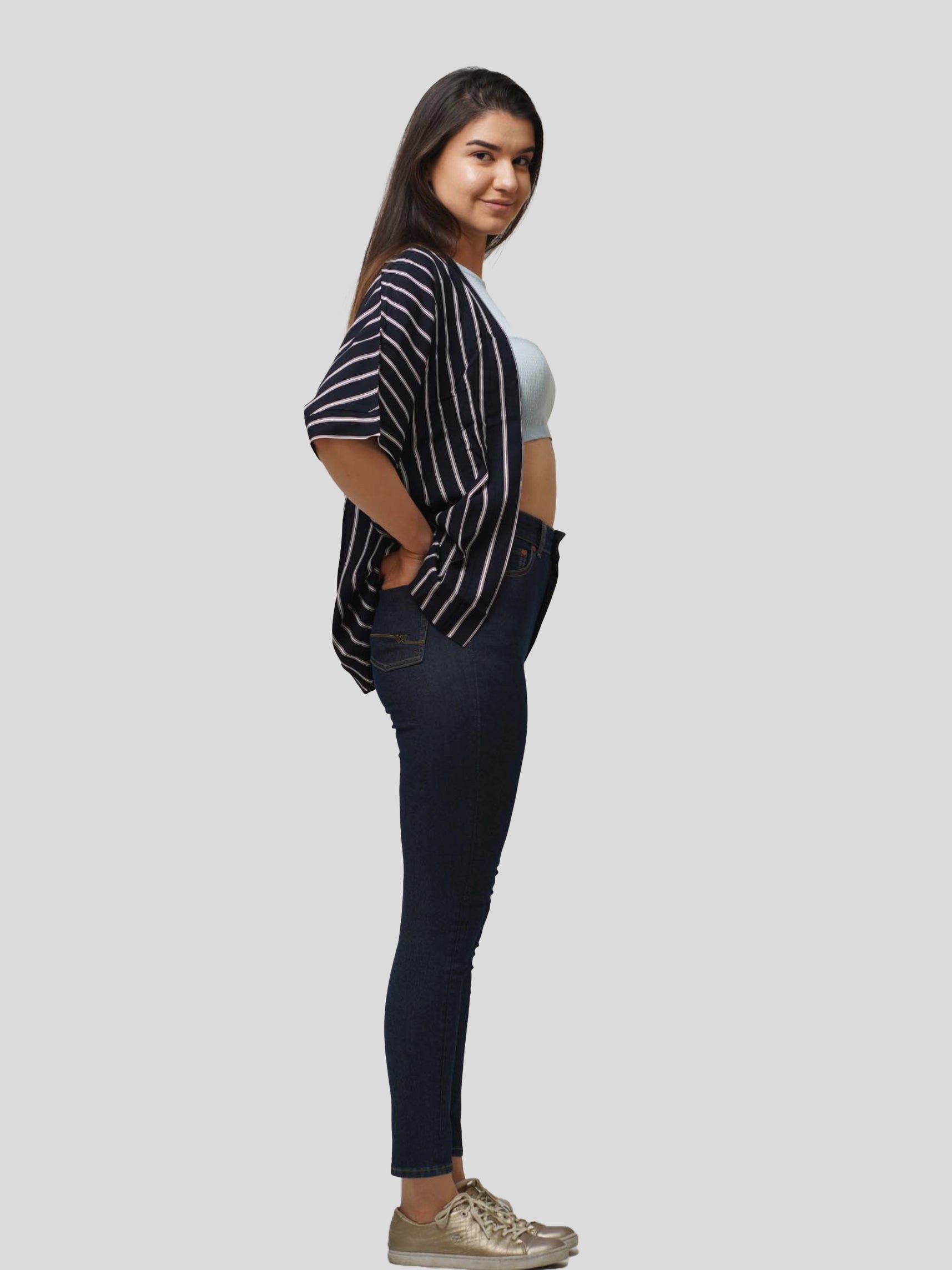 Womens Half Sleeve Tops Stripe Printed Loose Fit Western Style shrugs | Top only. - inteblu