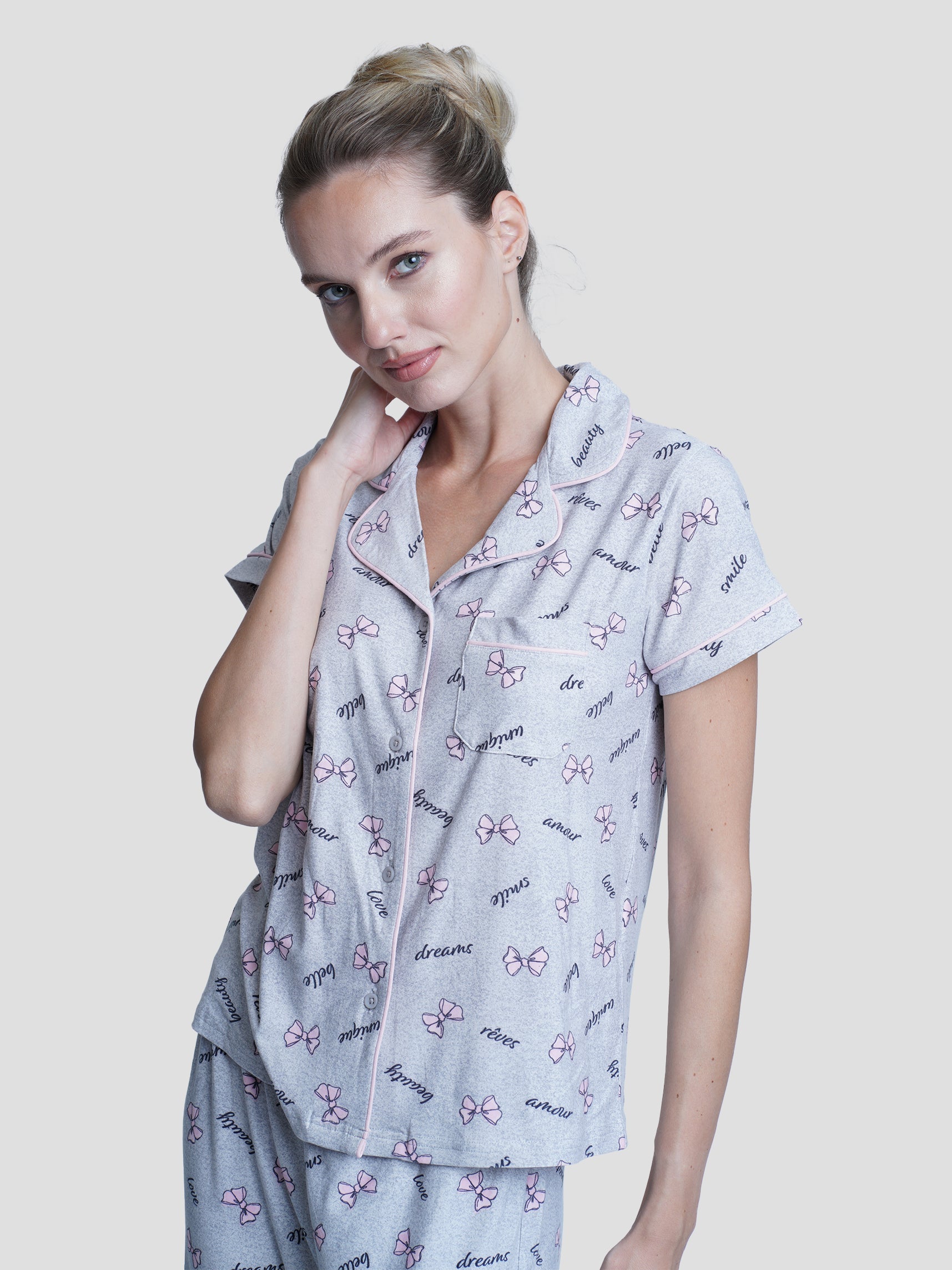 Womens Short Sleeve Tops, Pyjamas Set - inteblu